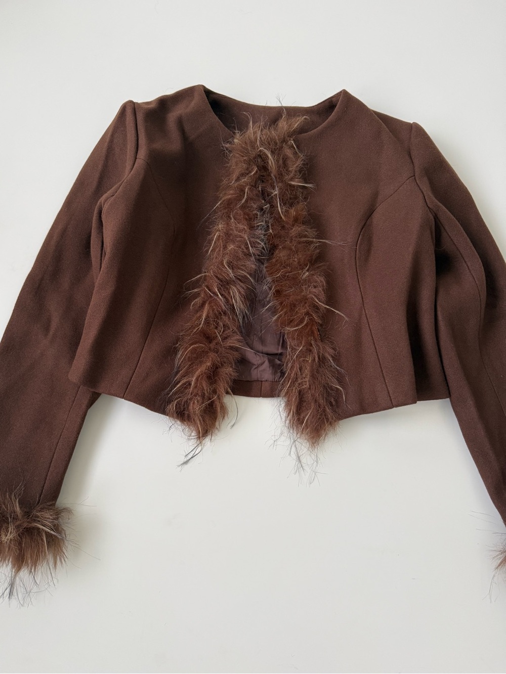 Brown Crop Jacket with Faux Fur Trim - Picture 2 of 5